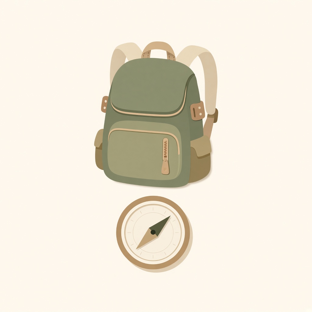 A backpack and a compass