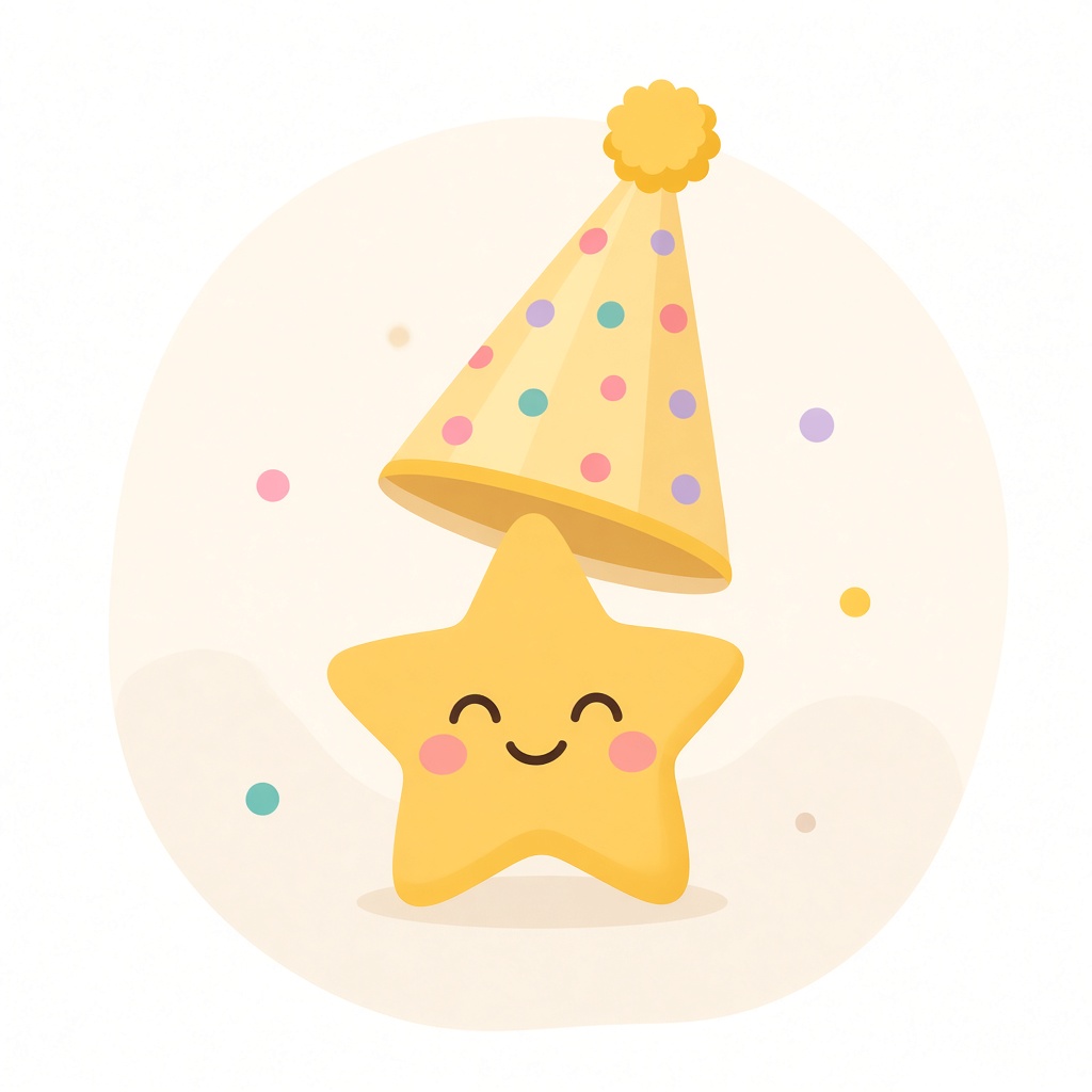 A smiling star in a party hat