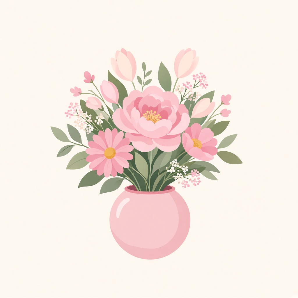 Pink flowers in a round vase