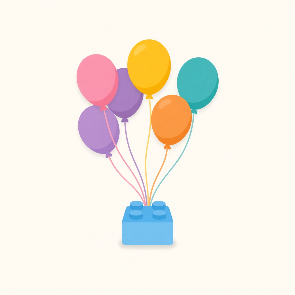 Balloons tied to a toy block