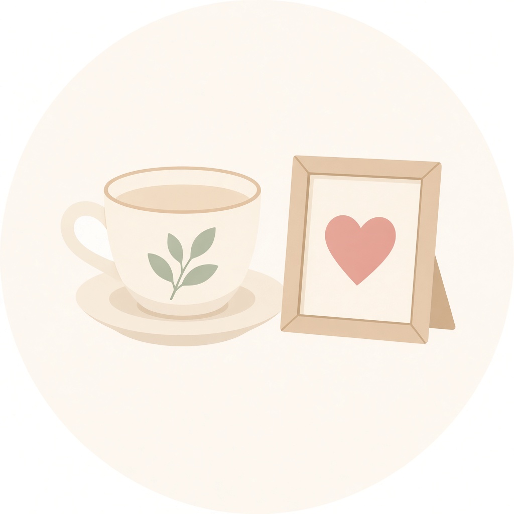 A teacup beside a small heart picture
