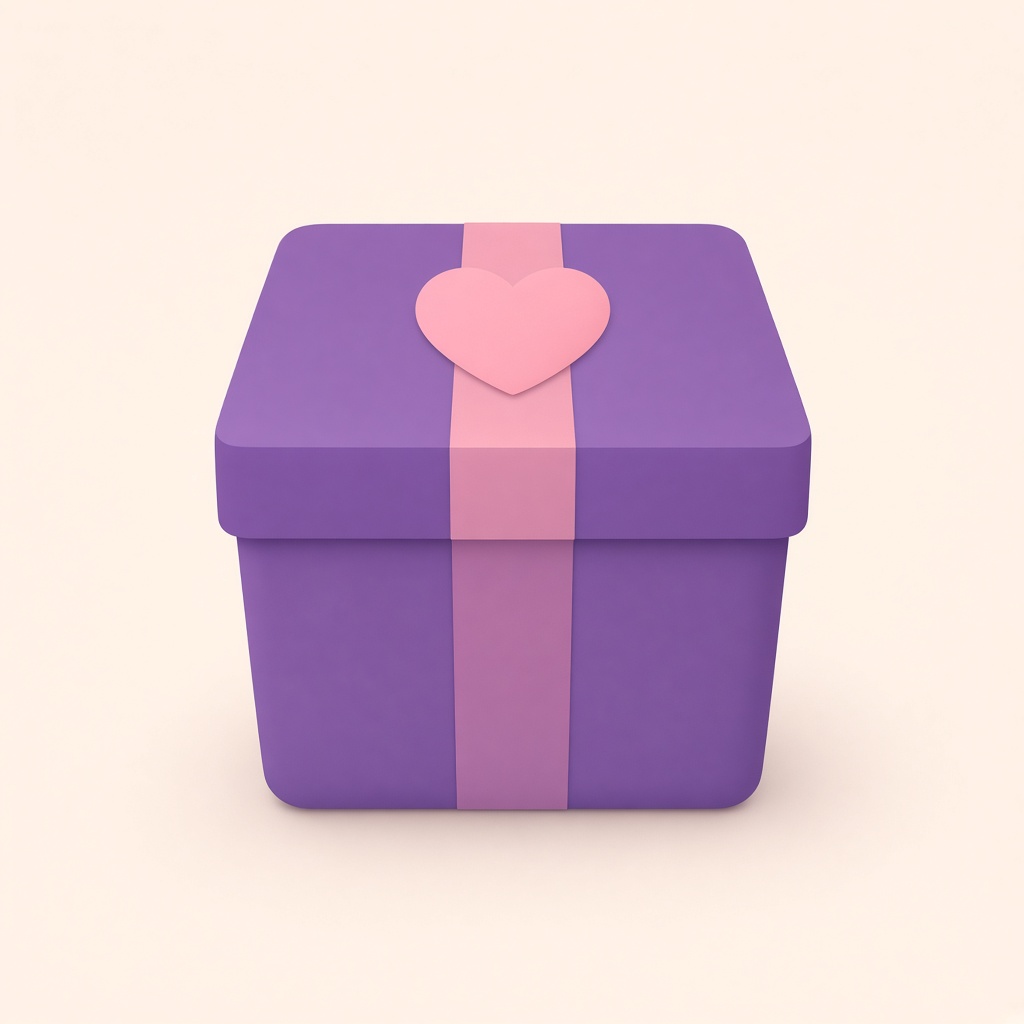 A purple gift with a pink heart