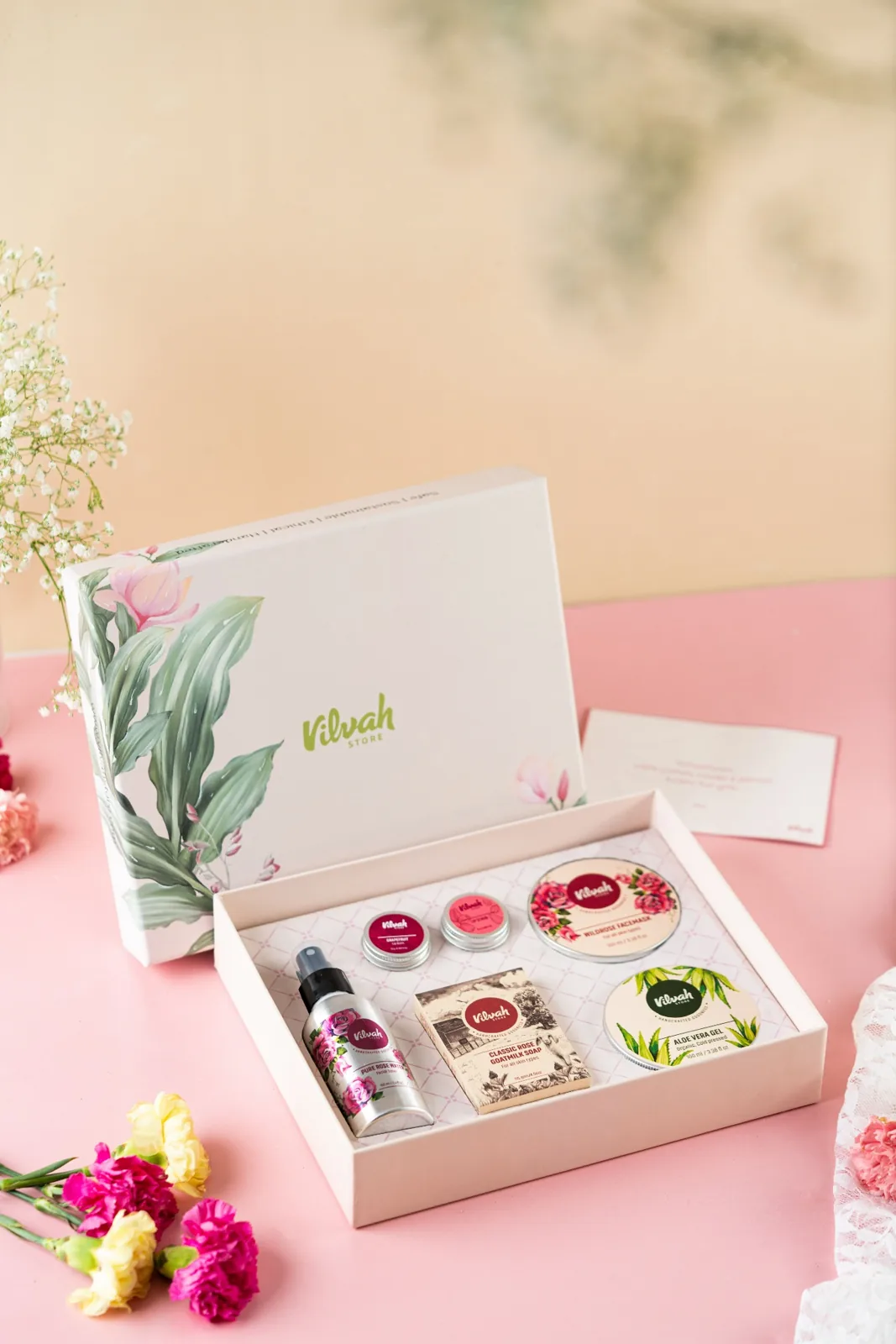 Skincare gift collection arranged in a presentation box