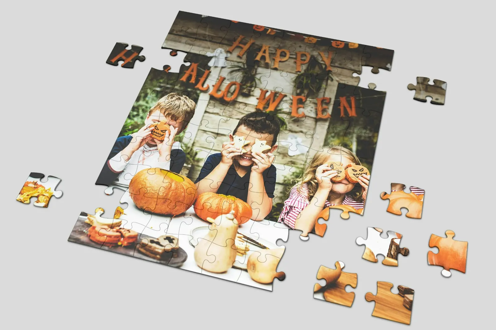 Personalised photo jigsaw puzzle showing a family Halloween photograph