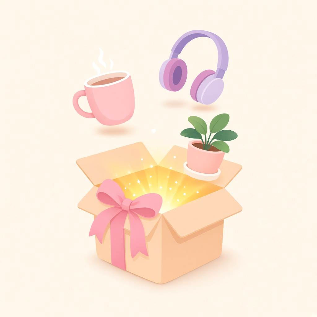 An open gift box with everyday objects floating above it